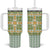 Squares Puakenikeni and Kalo Tumbler With Handle Turquoise Palaka Hawaiian Quilt Pattern - Polynesian Pride
