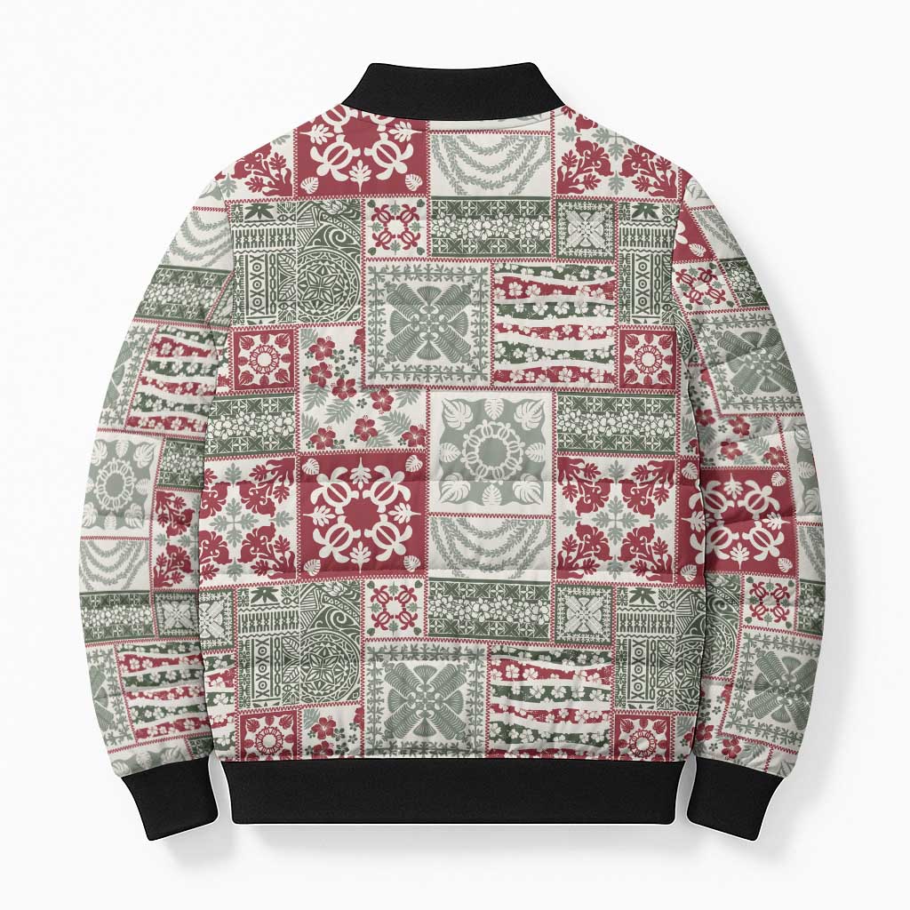 Mele Kalikimaka Hawaii Christmas Bomber Puffer Jacket Aloha Spirit with Hawaiian Quilt Pattern - Polynesian Pride