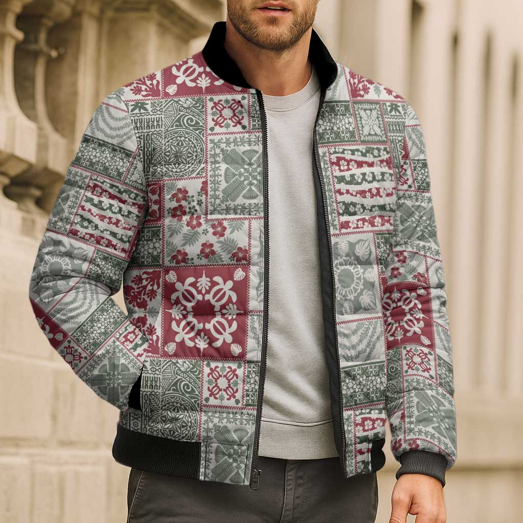 Mele Kalikimaka Hawaii Christmas Bomber Puffer Jacket Aloha Spirit with Hawaiian Quilt Pattern - Polynesian Pride
