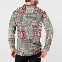 Mele Kalikimaka Hawaii Christmas Button Sweatshirt Aloha Spirit with Hawaiian Quilt Pattern - Polynesian Pride