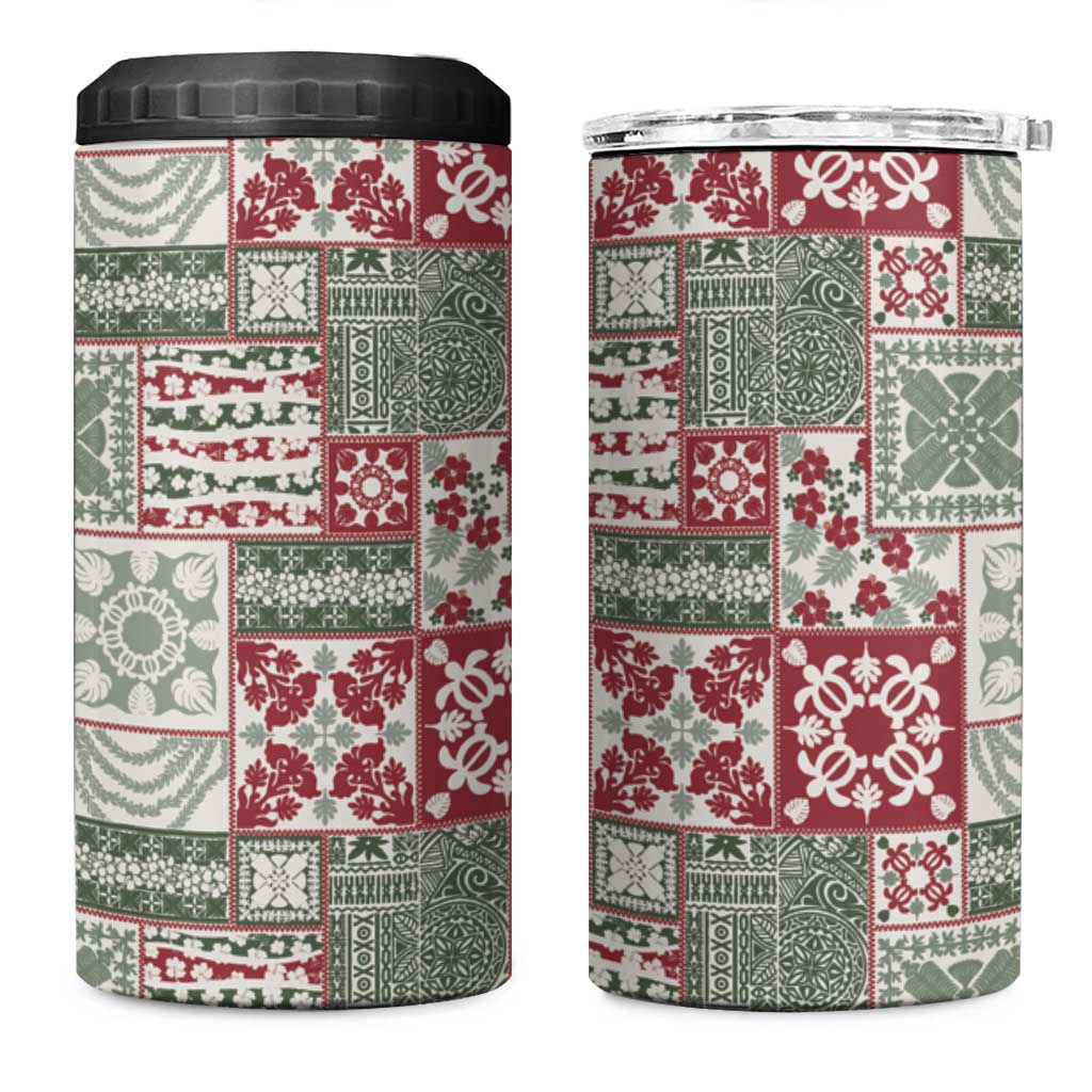 Mele Kalikimaka Hawaii Christmas 4 in 1 Can Cooler Tumbler Aloha Spirit with Hawaiian Quilt Pattern - Polynesian Pride