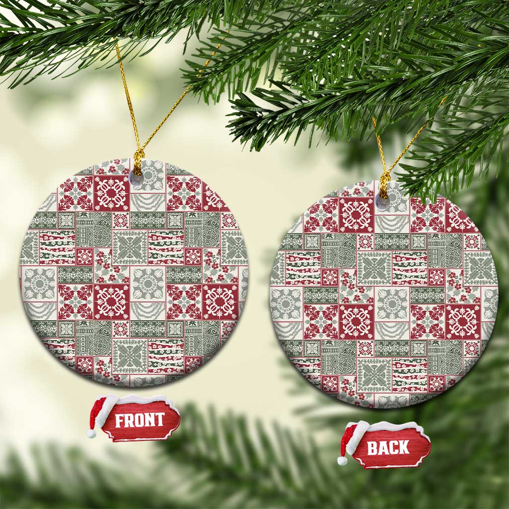 Mele Kalikimaka Hawaii Christmas Ceramic Ornament Aloha Spirit with Hawaiian Quilt Pattern - Polynesian Pride