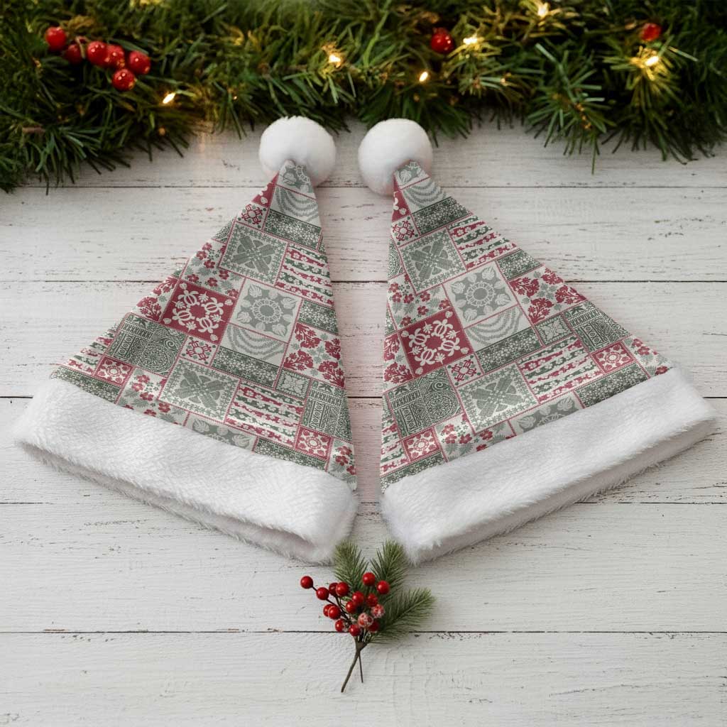 Mele Kalikimaka Hawaii Christmas Santa Hat Aloha Spirit with Hawaiian Quilt Pattern - Polynesian Pride