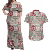 Mele Kalikimaka Hawaii Christmas Couples Matching Off Shoulder Maxi Dress and Hawaiian Shirt Aloha Spirit with Hawaiian Quilt Pattern - Polynesian Pride