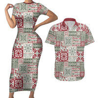 Mele Kalikimaka Hawaii Christmas Couples Matching Short Sleeve Bodycon Dress and Hawaiian Shirt Aloha Spirit with Hawaiian Quilt Pattern - Polynesian Pride