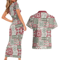 Mele Kalikimaka Hawaii Christmas Couples Matching Short Sleeve Bodycon Dress and Hawaiian Shirt Aloha Spirit with Hawaiian Quilt Pattern - Polynesian Pride