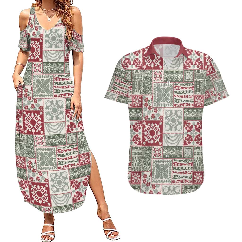 Mele Kalikimaka Hawaii Christmas Couples Matching Summer Maxi Dress and Hawaiian Shirt Aloha Spirit with Hawaiian Quilt Pattern - Polynesian Pride