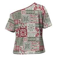 Mele Kalikimaka Hawaii Christmas Cross Shoulder Shirt Aloha Spirit with Hawaiian Quilt Pattern - Polynesian Pride