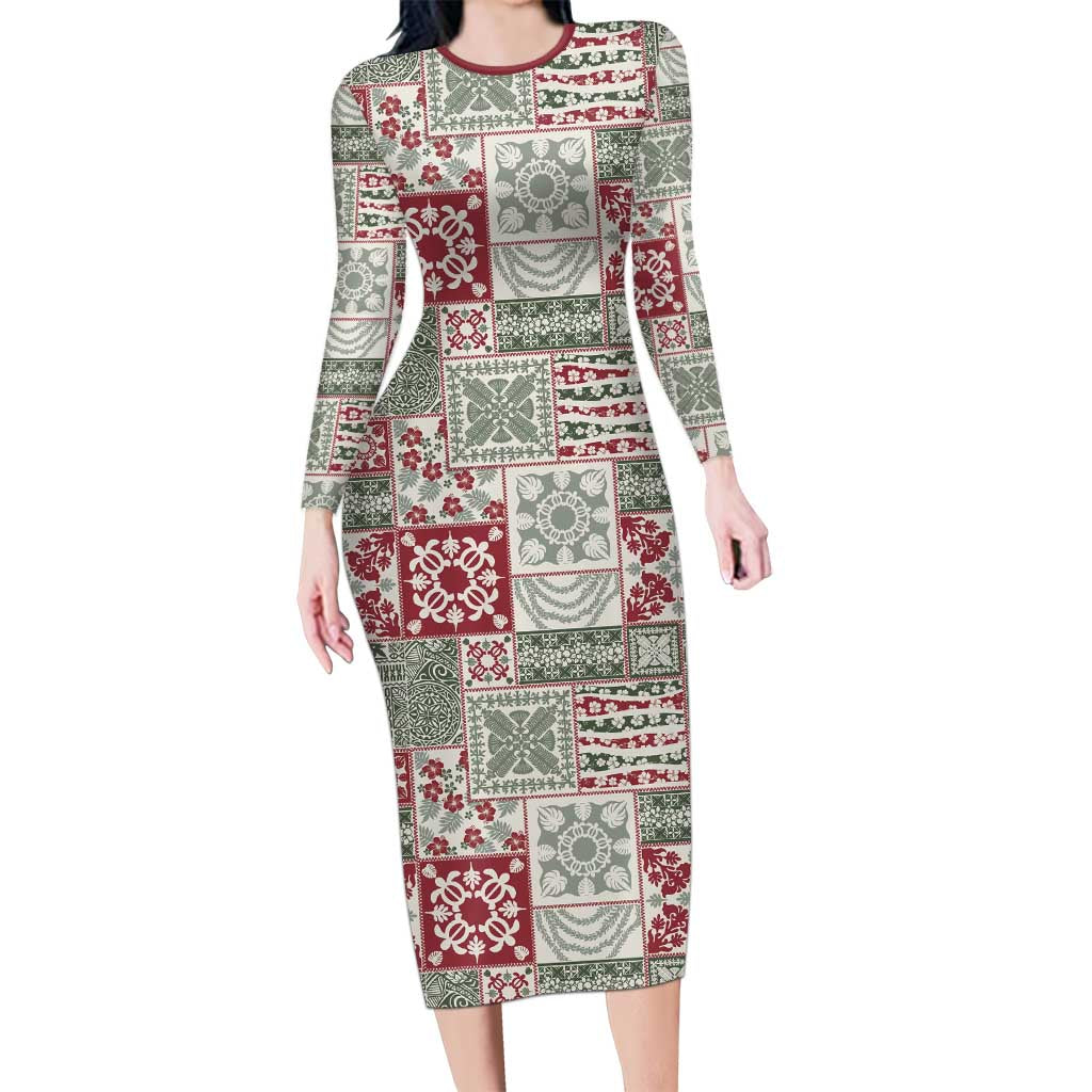 Mele Kalikimaka Hawaii Christmas Family Matching Long Sleeve Bodycon Dress and Hawaiian Shirt Aloha Spirit with Hawaiian Quilt Pattern - Polynesian Pride