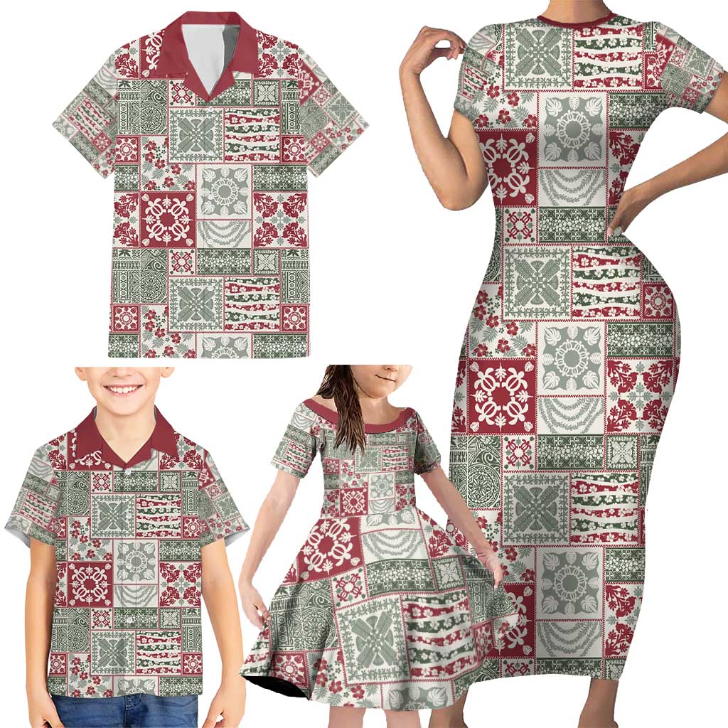 Mele Kalikimaka Hawaii Christmas Family Matching Short Sleeve Bodycon Dress and Hawaiian Shirt Aloha Spirit with Hawaiian Quilt Pattern - Polynesian Pride