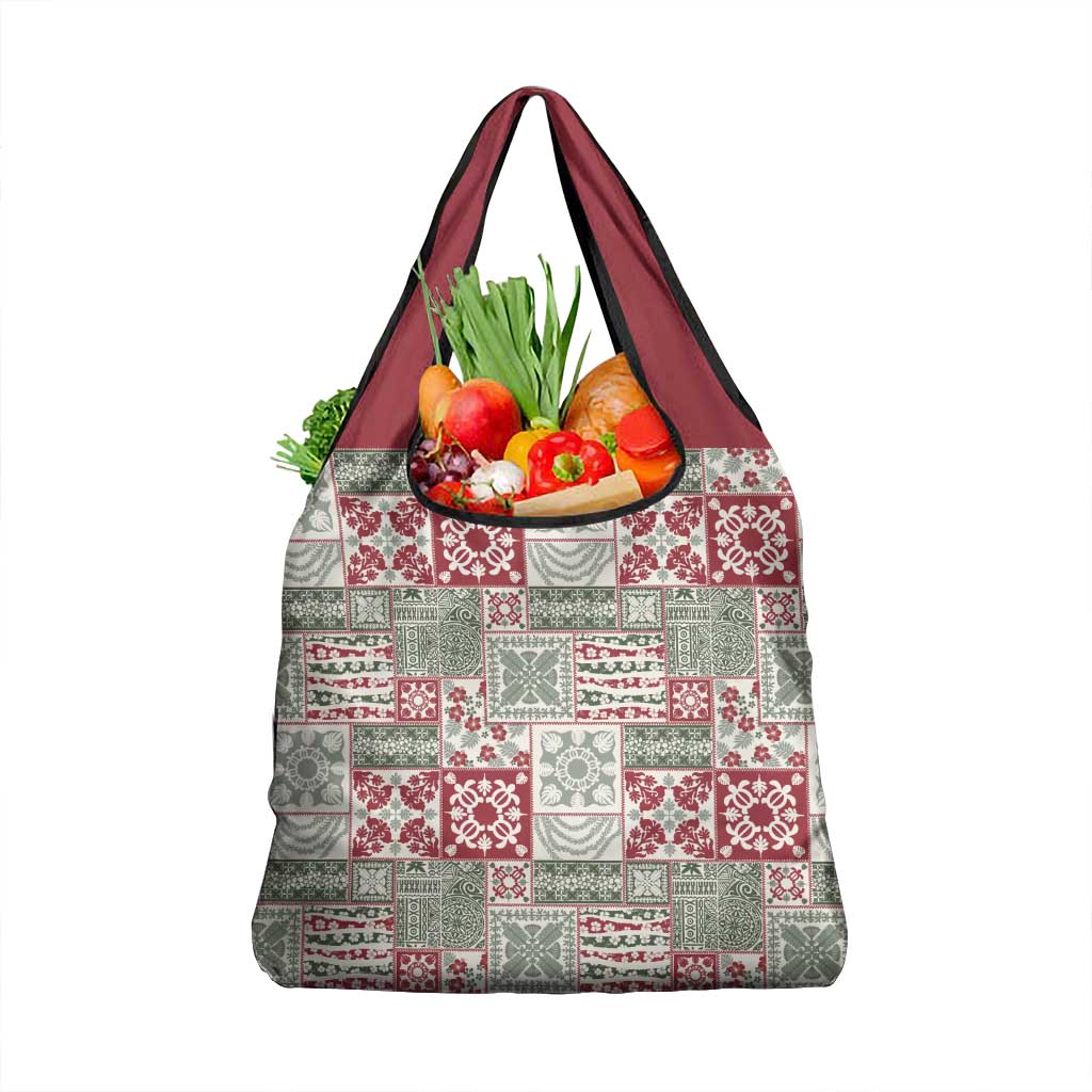 Mele Kalikimaka Hawaii Christmas Grocery Bag Aloha Spirit with Hawaiian Quilt Pattern - Polynesian Pride