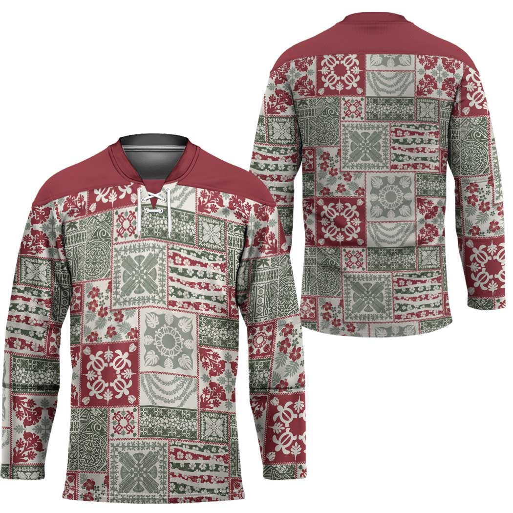 Mele Kalikimaka Hawaii Christmas Hockey Jersey Aloha Spirit with Hawaiian Quilt Pattern - Polynesian Pride