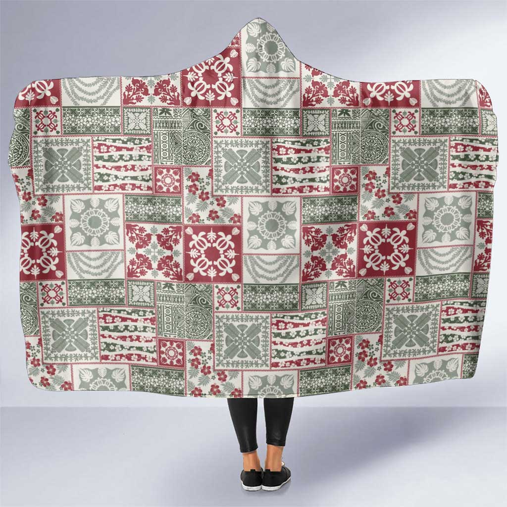 Mele Kalikimaka Hawaii Christmas Hooded Blanket Aloha Spirit with Hawaiian Quilt Pattern - Polynesian Pride