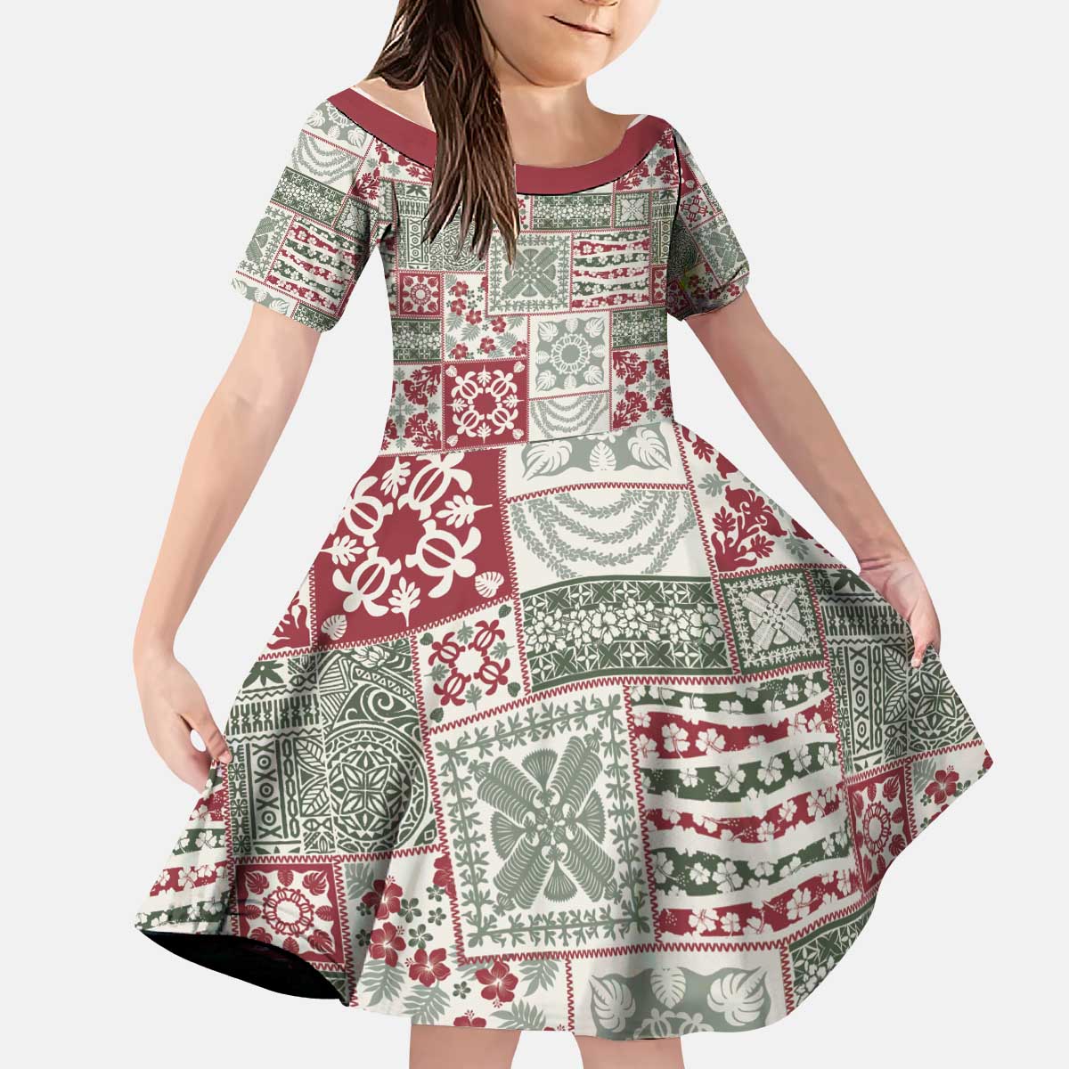 Mele Kalikimaka Hawaii Christmas Kid Short Sleeve Dress Aloha Spirit with Hawaiian Quilt Pattern - Polynesian Pride