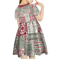 Mele Kalikimaka Hawaii Christmas Kid Short Sleeve Dress Aloha Spirit with Hawaiian Quilt Pattern - Polynesian Pride
