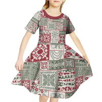 Mele Kalikimaka Hawaii Christmas Kid Short Sleeve Dress Aloha Spirit with Hawaiian Quilt Pattern - Polynesian Pride