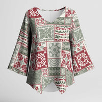 Mele Kalikimaka Hawaii Christmas Kimono Sleeve Blouse Aloha Spirit with Hawaiian Quilt Pattern - Polynesian Pride