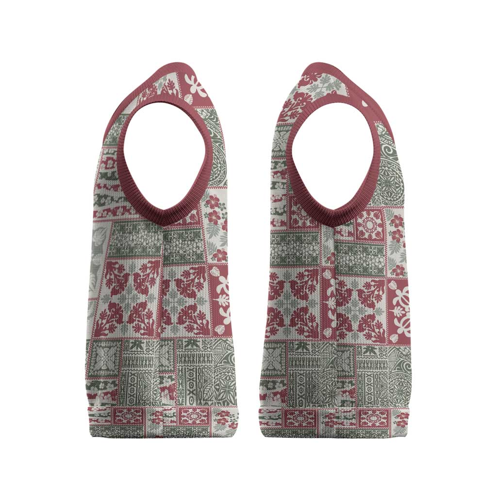 Mele Kalikimaka Hawaii Christmas Knitted V-Neck Vest Aloha Spirit with Hawaiian Quilt Pattern - Polynesian Pride