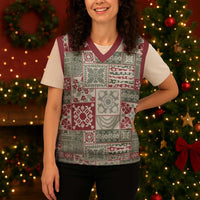 Mele Kalikimaka Hawaii Christmas Knitted V-Neck Vest Aloha Spirit with Hawaiian Quilt Pattern - Polynesian Pride