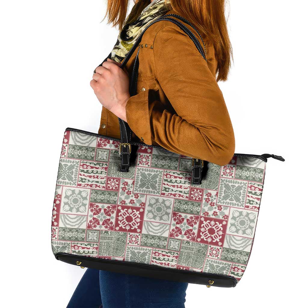 Mele Kalikimaka Hawaii Christmas Leather Tote Bag Aloha Spirit with Hawaiian Quilt Pattern - Polynesian Pride