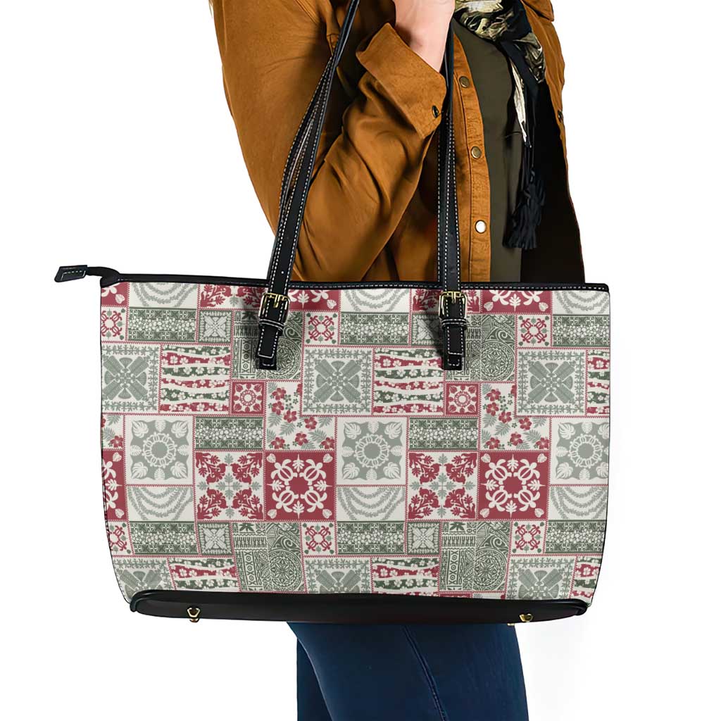 Mele Kalikimaka Hawaii Christmas Leather Tote Bag Aloha Spirit with Hawaiian Quilt Pattern - Polynesian Pride