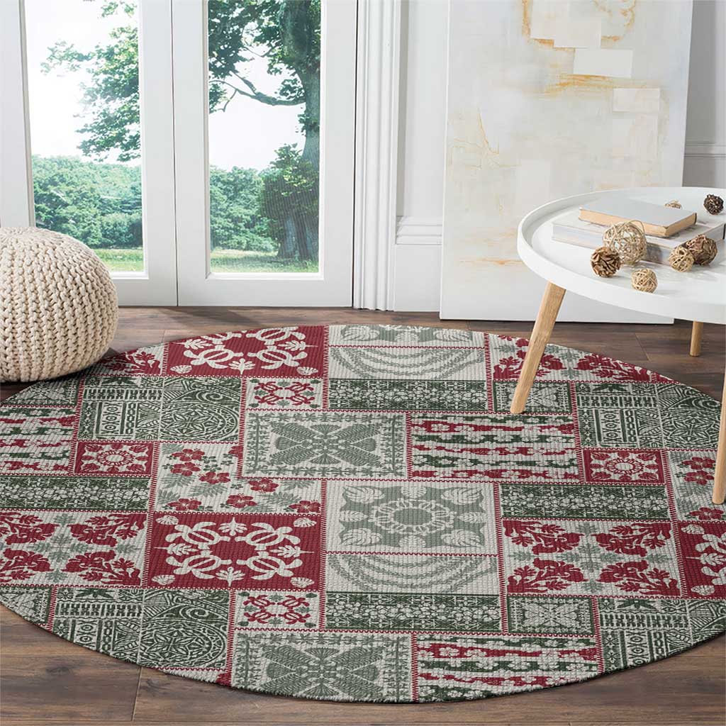 Mele Kalikimaka Hawaii Christmas Round Carpet Aloha Spirit with Hawaiian Quilt Pattern - Polynesian Pride