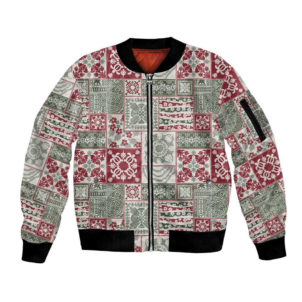 Mele Kalikimaka Hawaii Christmas Sleeve Zip Bomber Jacket Aloha Spirit with Hawaiian Quilt Pattern - Polynesian Pride