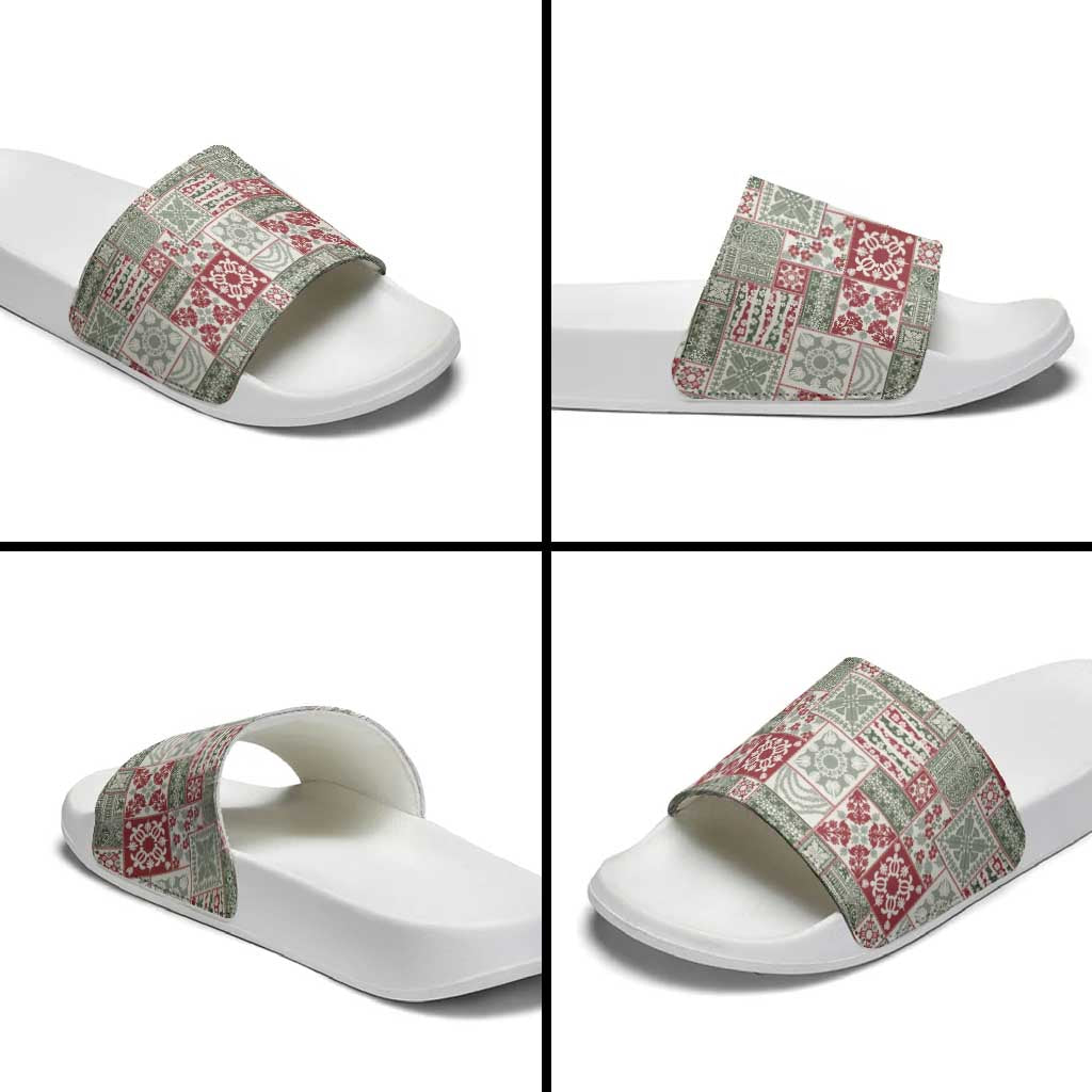 Mele Kalikimaka Hawaii Christmas Slide Sandals Aloha Spirit with Hawaiian Quilt Pattern - Polynesian Pride