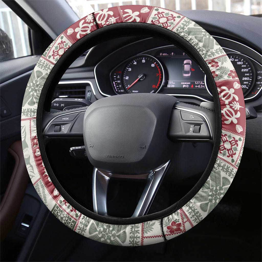 Mele Kalikimaka Hawaii Christmas Steering Wheel Cover Aloha Spirit with Hawaiian Quilt Pattern - Polynesian Pride