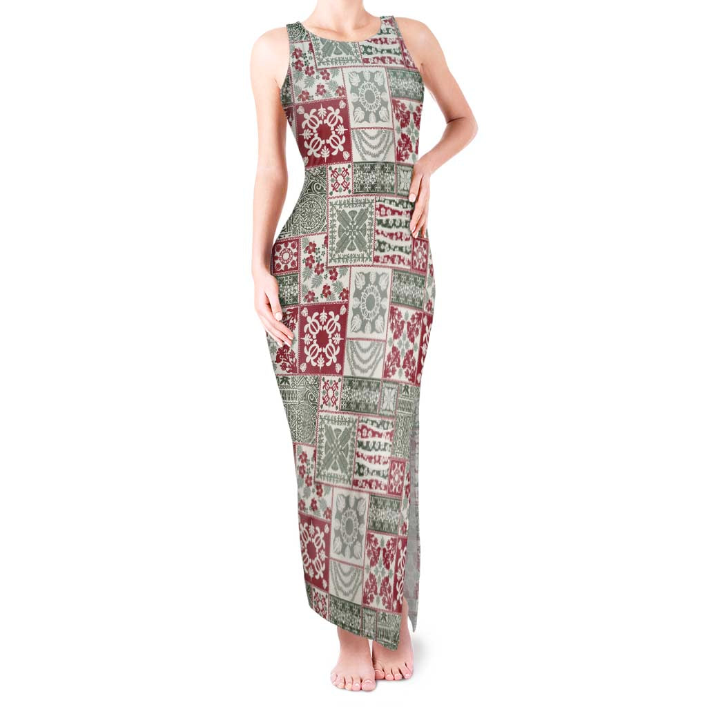 Mele Kalikimaka Hawaii Christmas Tank Maxi Dress Aloha Spirit with Hawaiian Quilt Pattern - Polynesian Pride