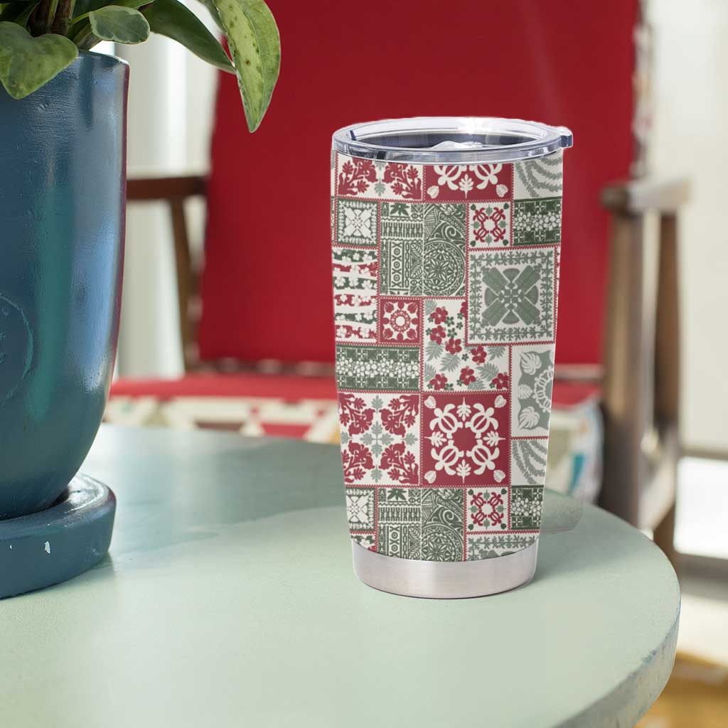 Mele Kalikimaka Hawaii Christmas Tumbler Cup Aloha Spirit with Hawaiian Quilt Pattern - Polynesian Pride