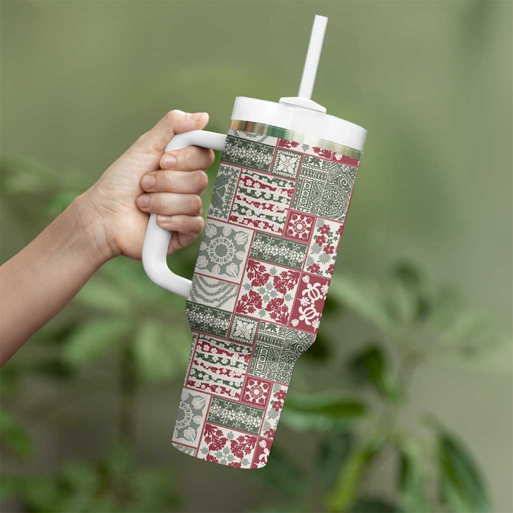 Mele Kalikimaka Hawaii Christmas Tumbler With Handle Aloha Spirit with Hawaiian Quilt Pattern - Polynesian Pride