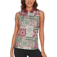 Mele Kalikimaka Hawaii Christmas Women Sleeveless Polo Shirt Aloha Spirit with Hawaiian Quilt Pattern - Polynesian Pride