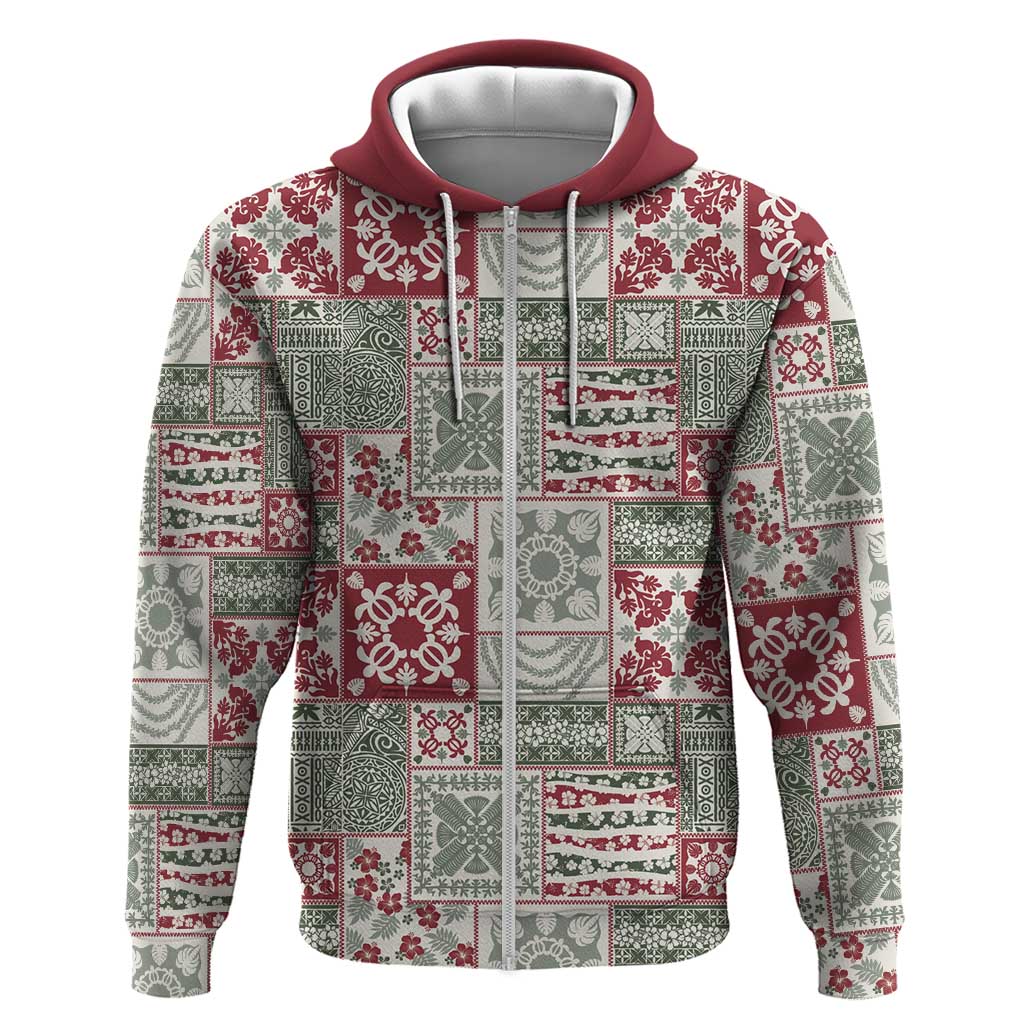 Mele Kalikimaka Hawaii Christmas Zip Hoodie Aloha Spirit with Hawaiian Quilt Pattern - Polynesian Pride