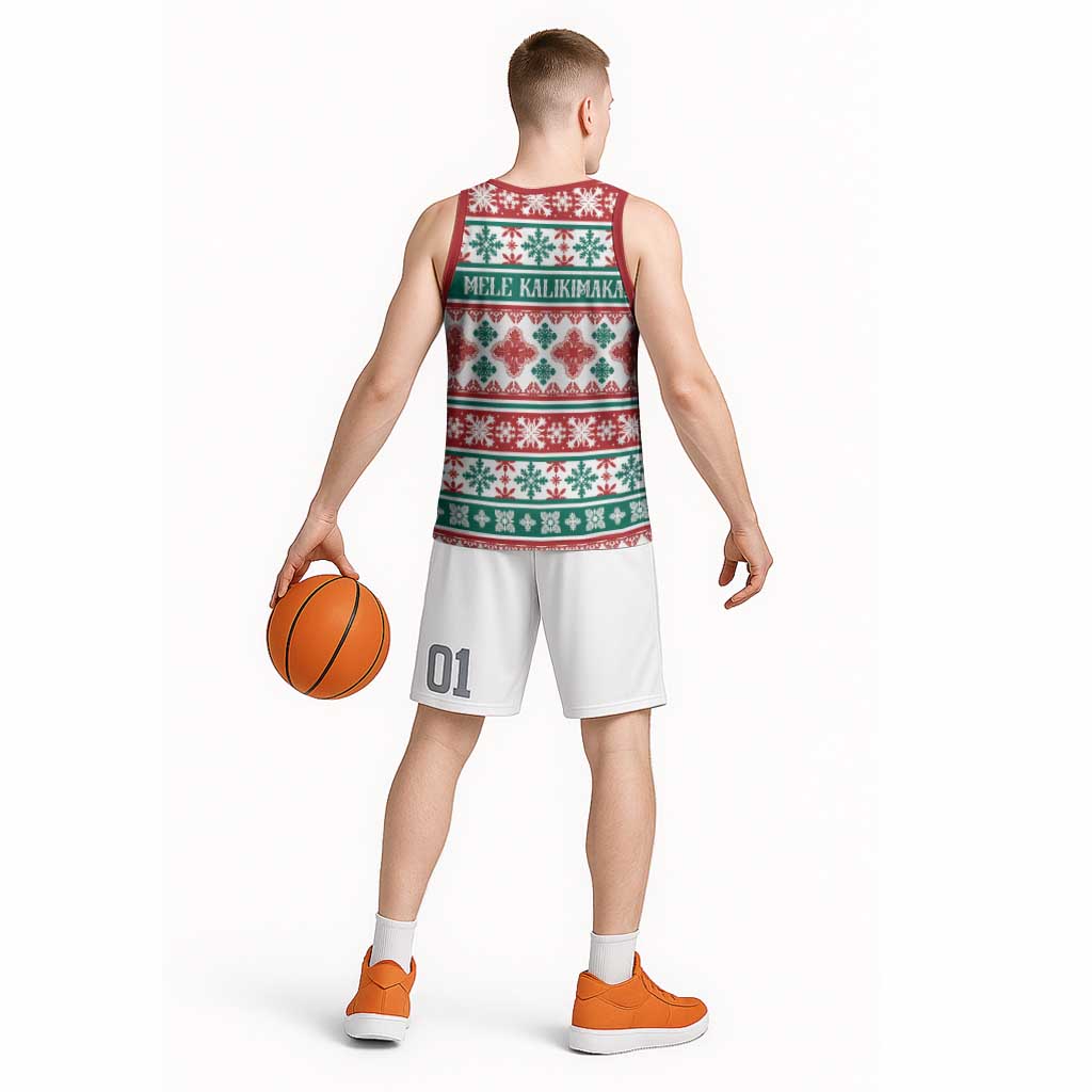 Mele Kalikimaka Hawaii Christmas Basketball Jersey Hawaiian Quilt Pattern Style - Polynesian Pride