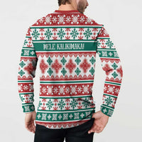 Mele Kalikimaka Hawaii Christmas Button Sweatshirt Hawaiian Quilt Pattern Style - Polynesian Pride