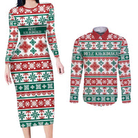 Mele Kalikimaka Hawaii Christmas Couples Matching Long Sleeve Bodycon Dress and Long Sleeve Button Shirt Hawaiian Quilt Pattern Style - Polynesian Pride