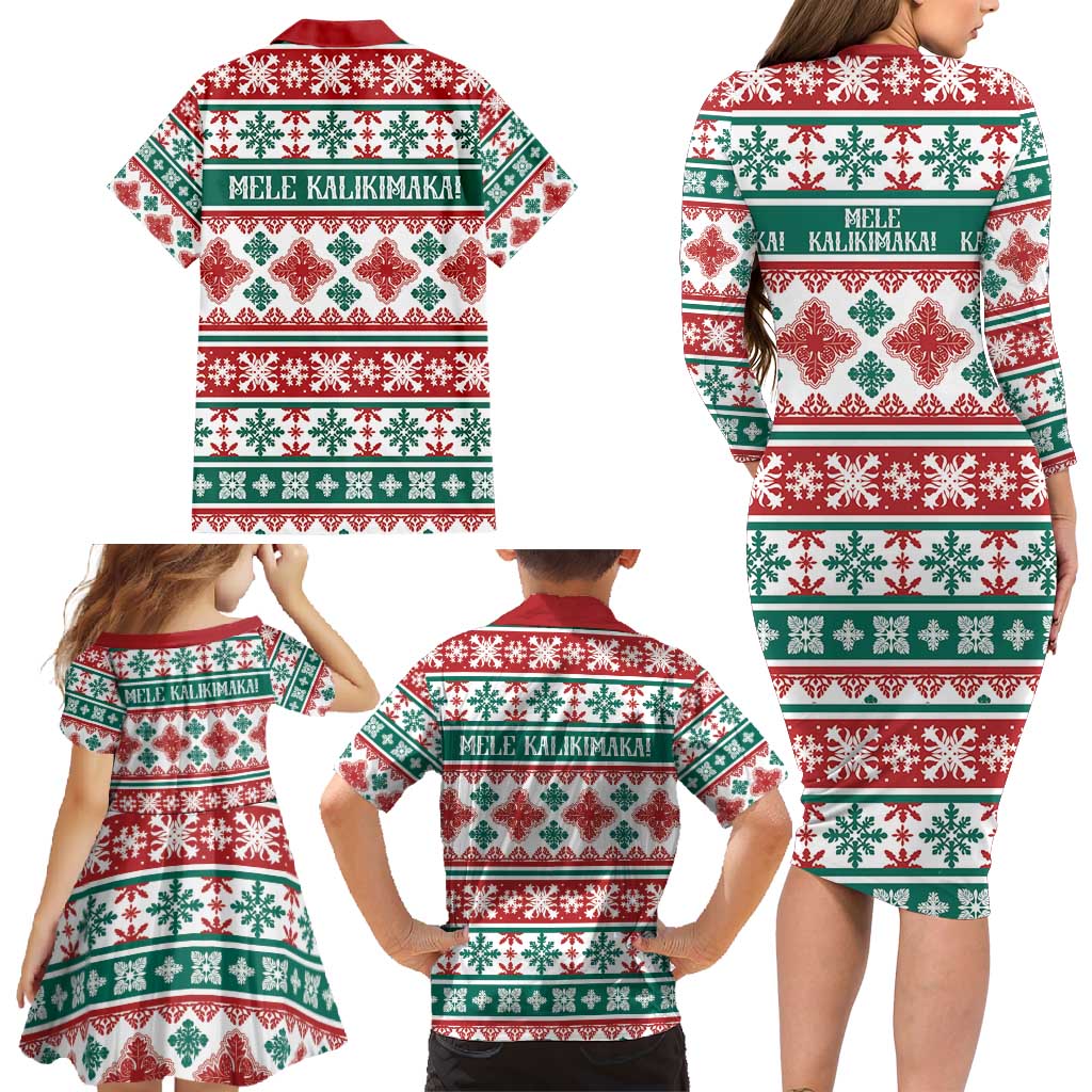 Mele Kalikimaka Hawaii Christmas Family Matching Long Sleeve Bodycon Dress and Hawaiian Shirt Hawaiian Quilt Pattern Style - Polynesian Pride