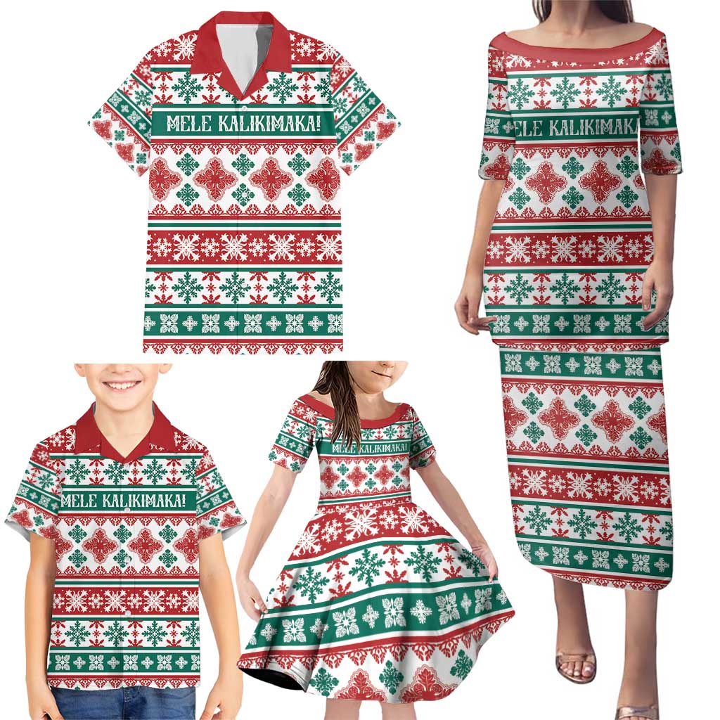 Mele Kalikimaka Hawaii Christmas Family Matching Puletasi and Hawaiian Shirt Hawaiian Quilt Pattern Style - Polynesian Pride