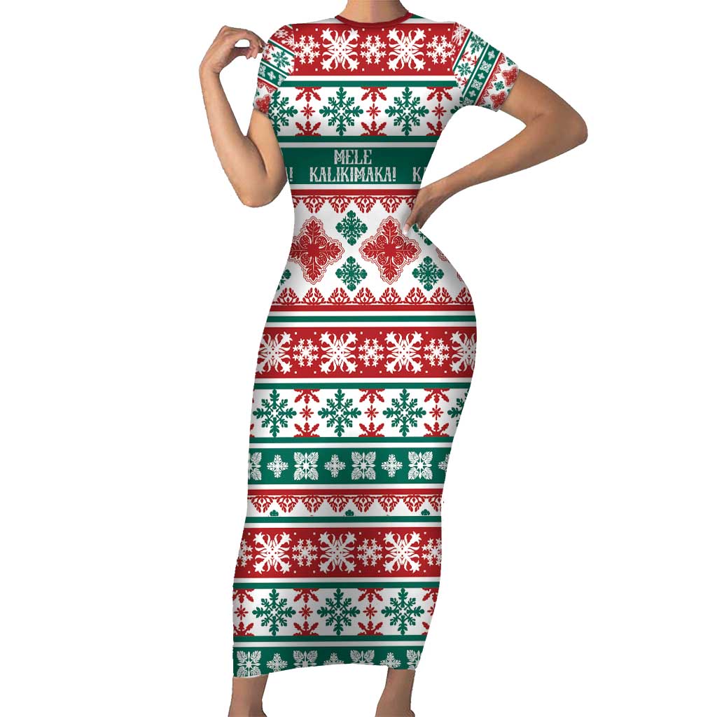 Mele Kalikimaka Hawaii Christmas Family Matching Short Sleeve Bodycon Dress and Hawaiian Shirt Hawaiian Quilt Pattern Style - Polynesian Pride