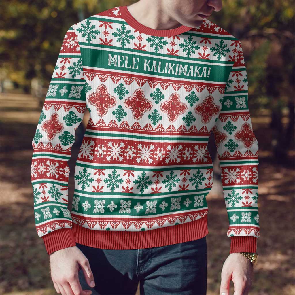 Mele Kalikimaka Hawaii Christmas Ugly Christmas Sweater Hawaiian Quilt Pattern Style - Polynesian Pride
