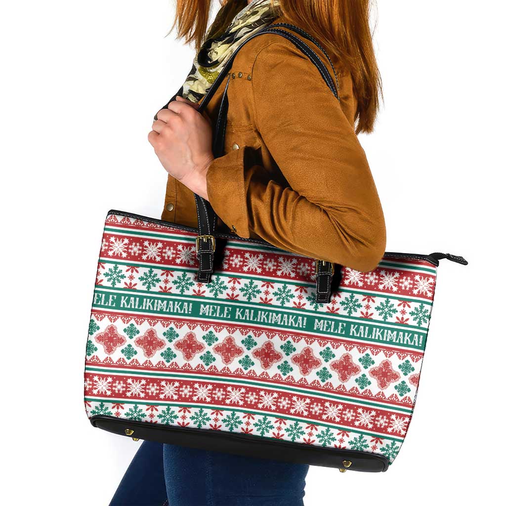 Mele Kalikimaka Hawaii Christmas Leather Tote Bag Hawaiian Quilt Pattern Style - Polynesian Pride