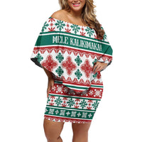 Mele Kalikimaka Hawaii Christmas Off Shoulder Short Dress Hawaiian Quilt Pattern Style - Polynesian Pride