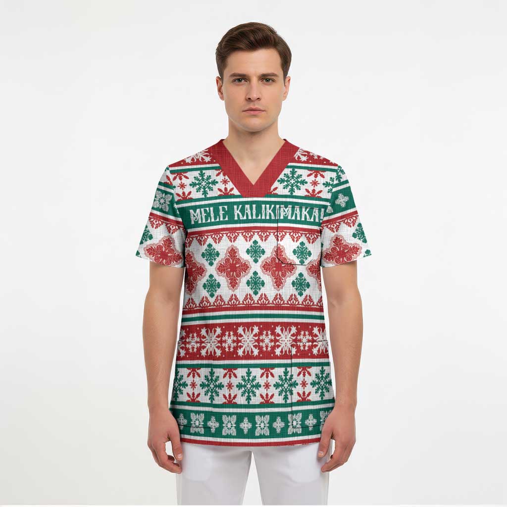Mele Kalikimaka Hawaii Christmas Scrub Top Hawaiian Quilt Pattern Style - Polynesian Pride
