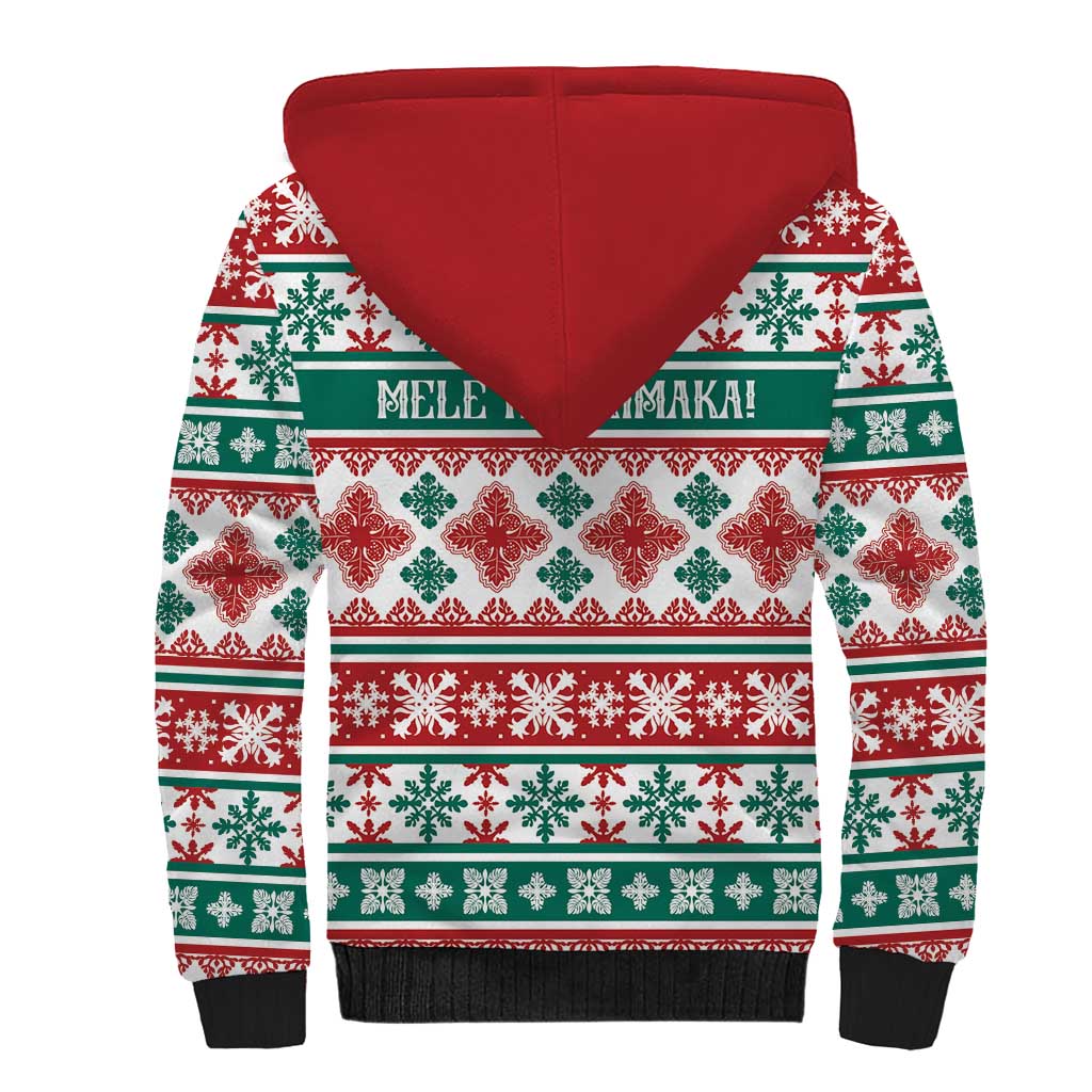 Mele Kalikimaka Hawaii Christmas Sherpa Hoodie Hawaiian Quilt Pattern Style - Polynesian Pride