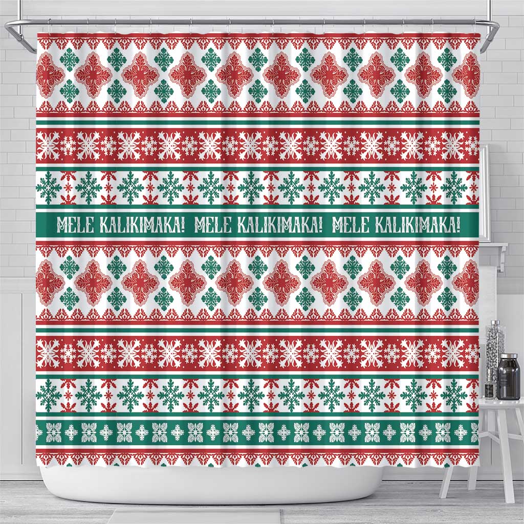 Mele Kalikimaka Hawaii Christmas Shower Curtain Hawaiian Quilt Pattern Style - Polynesian Pride