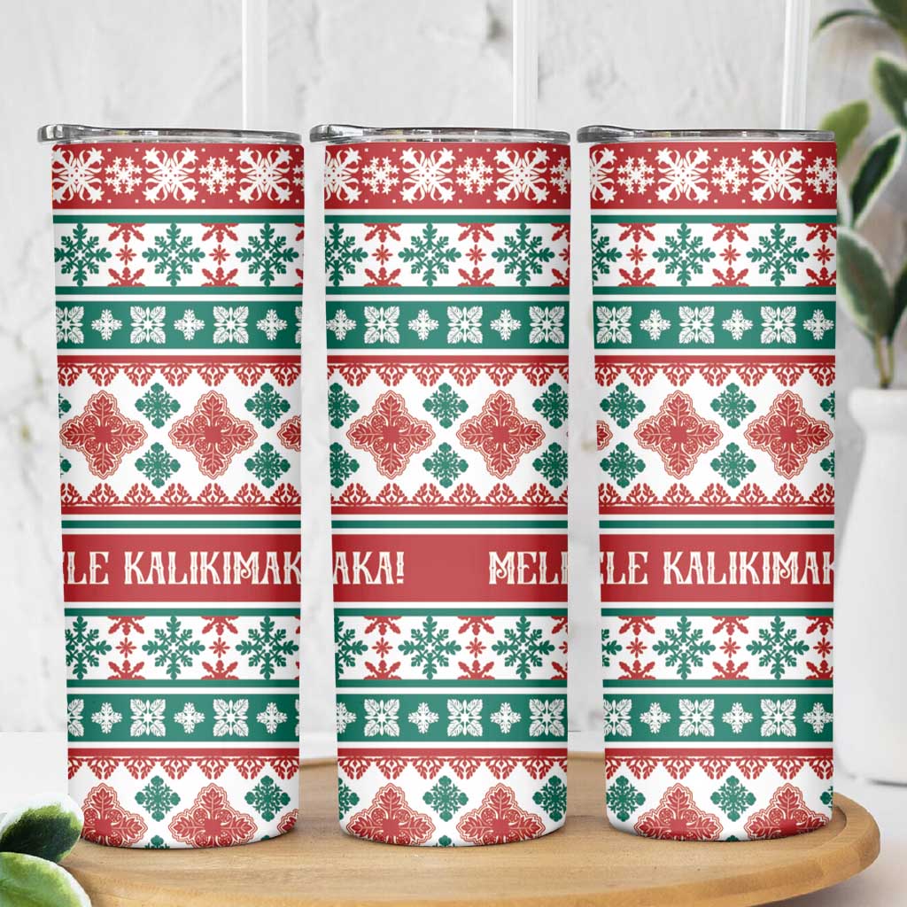Mele Kalikimaka Hawaii Christmas Skinny Tumbler Hawaiian Quilt Pattern Style - Polynesian Pride