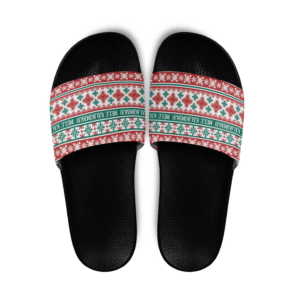 Mele Kalikimaka Hawaii Christmas Slide Sandals Hawaiian Quilt Pattern Style - Polynesian Pride