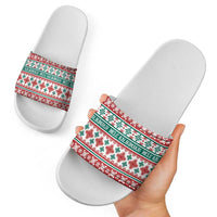 Mele Kalikimaka Hawaii Christmas Slide Sandals Hawaiian Quilt Pattern Style - Polynesian Pride