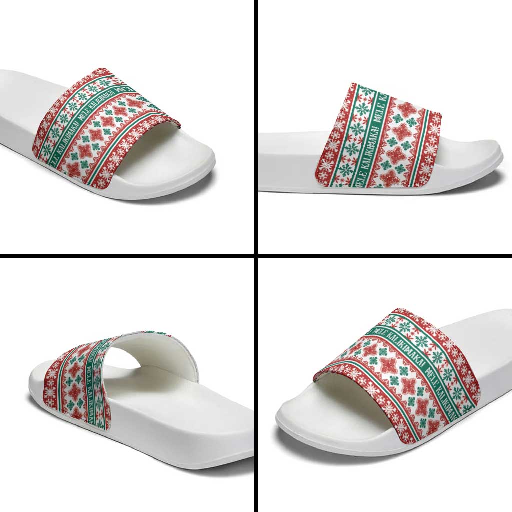 Mele Kalikimaka Hawaii Christmas Slide Sandals Hawaiian Quilt Pattern Style - Polynesian Pride